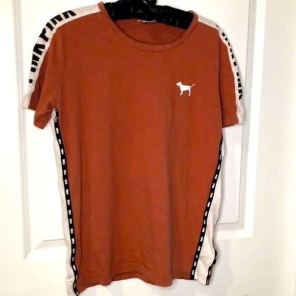 PINK by VICTORIA SECRET | PINK Logo Side Stripe Tee Shirt - Size Small - Picture 2 of 7
